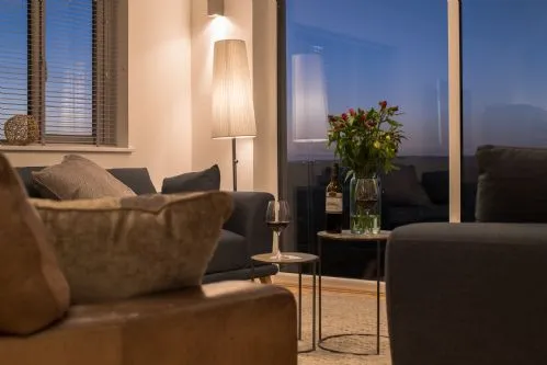 Cadair Arthur candid shot of living room at night