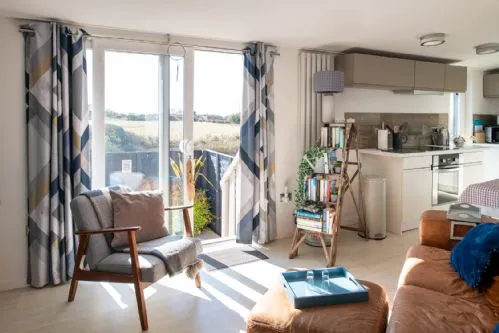 Bryn Bach living room sun beams in