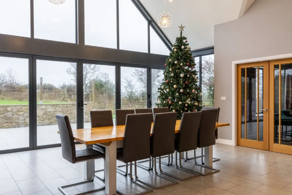 Ty Rhos Newydd Dining table and christmas tree 
